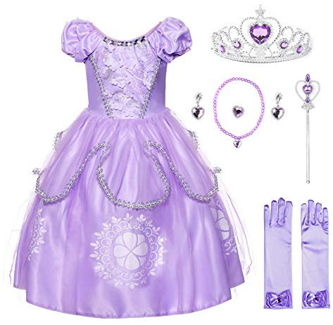 JerrisApparel Ragazze Costume da Principessa Sofia Compleanno Festa Vestito (5 Anni, Lilla con Accessori)