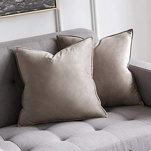 MIULEE 2er Set Samt Kissenbezug Flansch Kissenhülle Dekorative Sofakissen Dekokissen Umwickelte Kante Kissenbezüge Zierkissenbezug für Sofa Wohnzimmer Schlafzimmer 40x40 cm Heart Wood