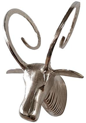 MichaelNoll Mufflon Schaf Tierkopf Hörner Geweih Wanddekoration Deko Dekoration Silber Aluminium Metall - Wanddeko für Wohnzimmer, Küche und Schlafzimmer - XL 48 cm