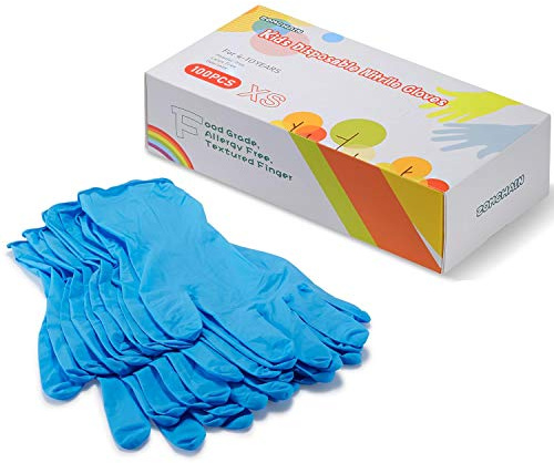 Cenyo Nitrile Gloves Kids Gloves Disposable, Nitrile Gloves for 4–10 Years – Latex Free, Powder Free – for Kids Festival Preparation, Crafting, Målning, Gardening - Blå