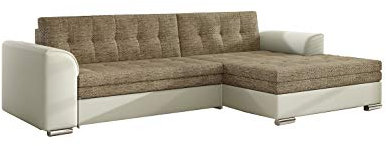 Ecksofa mit Schlaffunktion ohne Bettkasten Couch L-Form Polstergarnitur Wohnlandschaft Polstersofa mit Ottomane Couchgranitur mit Bettfunktion -CARLOS (Beige+Beige (Berlin 03+Soft 33), Ecksofa Rechts)