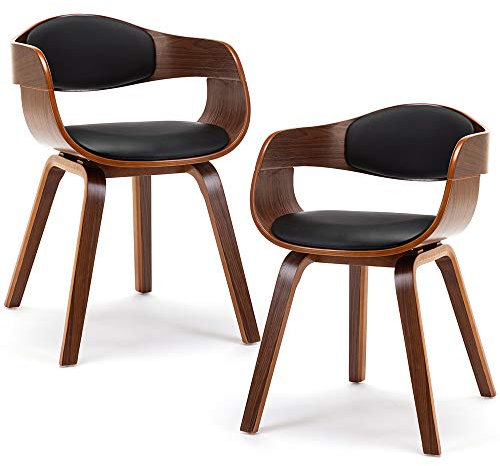 Mingone 2er Set Esszimmerstühle Küchenstühle Designer Stühle mit Leinen Sessel Gepolsterte mit Armlehnen für Wohnzimmer,Schwarz