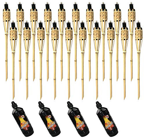 Moritz 20x Bambusfackeln Fackel Deluxe 60 cm Standard Natur + 4X 1000ml Lampenöl Gartenfackel Ölfackeln Garten Deko Öllampe Wegleuchte