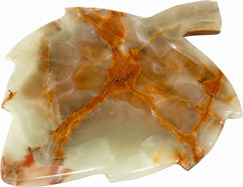 Deko Teller Blatt medium aus dem Halbedelstein Onyx Marmor, 14,5 cm Handarbeit, Dekoteller Naturstein Gestein
