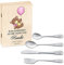 Maverton Kinderbesteck Set mit Gravur + Holzbox mit Aufdruck - mit Tieren - aus Edelstahl - Weihnachtsgeschenke - Braun - Geschenk für Mädchen zum Geburtstag zur Taufe Geburt - Teddybär