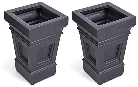 Step2 Atherton Square Planter, Large Planters for Outdoor Plants, Gardening and Flower Pot for Patio or Porch, Efficient Drainage, Durable Plastic, Onyx Black, 2-Pack