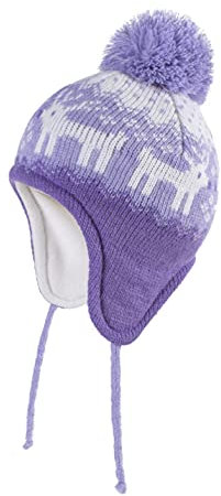 LANGZHEN Hirsch Hut für Mädchen Kleinkind Pom Pom Beanie Kid Winter Hüte Kleinkind Kappe Stricken Warme Mützen Mützen für Baby Jungen Mädchen (Hirsch-Lila, M(48-50CM/18.9-19.69))