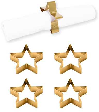 Echtwerk Serviettenring-Set aus Edelstahl, Stern-Design, Serviettenhalter, Serviettenschnallen, Universal, Tischdekoration für Hochzeiten, 7 x 3 cm, Gold-Edition, 4 teilig