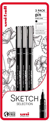 uni-ball Sketch Selection, uni-PIN Fineliner, Zeichenstifte, 3 Stück, Schwarz