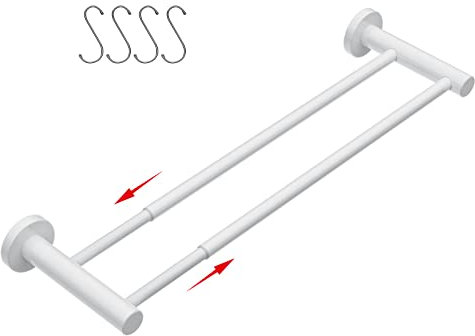 Zuext Handtuchstange für Badezimmer, 40.6 cm bis 70.6 cm, erweiterbar, SUS304 Edelstahl, mit 4 verschiebbaren Haken, Wandhalterung mit Schrauben, Hotel-Stil, 2.5 cm Rohrdurchmesser (weiß)
