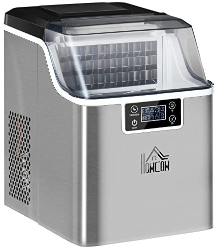 HOMCOM Macchina Ghiaccio 20kg in 24 Ore, 24 Cubetti in 14-18 Minuti con Dimensione Regolabile, Serbatoio 3.2L e Sistema Autopulente, Argento