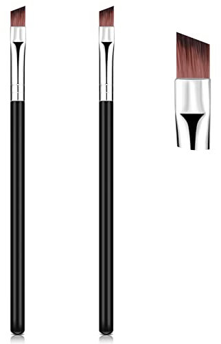 Lot de 2 pinceaux biseautés à angle plat pour eyeliner - Pinceau à sourcils fin de précision - Poils synthétiques pour appliquer du gel, de la poudre, de la crème liquide, de la crème - Noir