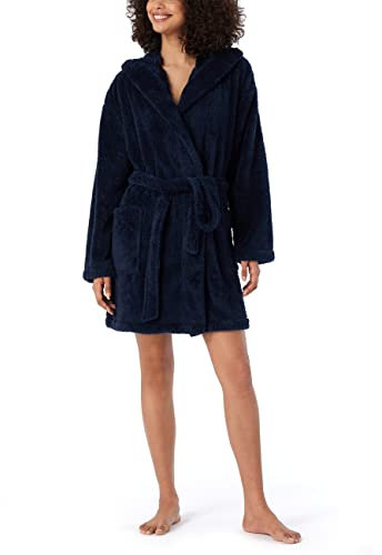 Schiesser Damen Kuschelig Und Warm Mit Kapuze - Teddy Fleece Bademantel, Dunkelblau_178419, S EU