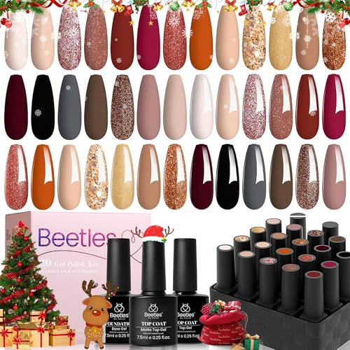 Beetles Vernis Semi Permanent, 20 Couleurs Lot de Vernis à Ongles Gels Vers de Roses Nude Marron Blanc Or Orange, Sèche sous Lampe UV/LED Cadeaux pour Femmes