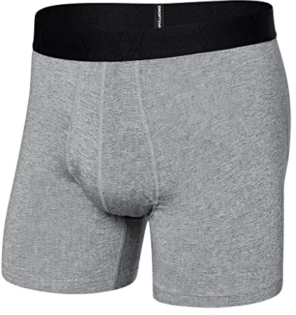 SAXX Men’s Underwear - DropTemp Cooling Cotton Boxer Brief with Built-In Pouch Support and Fly – Soft, Breathable and Moisture Wicking, Dark Grey Heather,Large