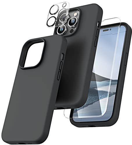 TOCOL Silicone for iPhone 14 Pro Case 6.1-Inch, Liquid Silicone Multi-Color Slim Silky-Soft Touch Anti-Scratch Shockproof Protective Phone Cover, Black