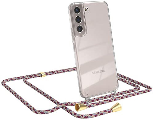 EAZY CASE Handykette kompatibel mit Samsung Galaxy S22 5G Handyhülle mit Umhängeband, Handykordel mit Schutzhülle, Silikonhülle, Hülle, Stylische Kette für Smartphone, Bordeaux Camouflage