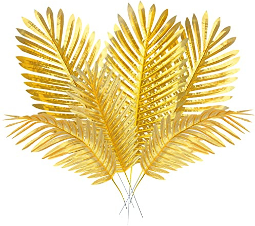 CCINEE 12 Künstliche goldene Palmenblätter, Verschiedene Größen, künstliche große Palmenwedel, künstliche Tropische Pflanze, Simulation, Safari-Blätter mit Stielen für Zuhause, Hawaii, Luau-Party