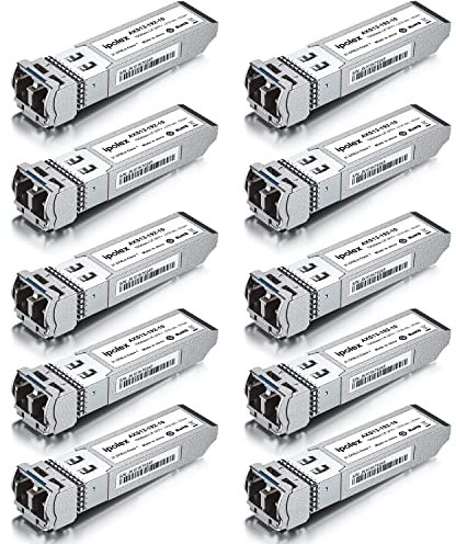 ipolex 10G SFP+ modalità Singola LC Ricetrasmettitore, 10GBase-LR Mini GBIC modulo Compatibile con Cisco SFP-10G-LR, Ubiquiti UF-SM-10G, TP-Link, Meraki, Netgear ECC. (MMF, 850-nm, 10-km) 10 Pezzi.