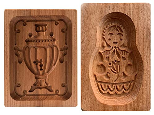2PCS Novelty Cookie Cutter 3D Embossing Mold,Funny Trophy+Doll Carved Wooden Cookie Biscuit Mold Stamps for Gingerbread Mold,Baking Moulds