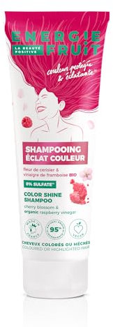 ENERGIE FRUIT | Shampoing sans Sulfate | Fleur de cerisier & vinaigre de framboise BIO| Cheveux Colorés & Méchés | Vegan | 250 ml