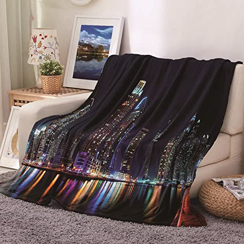 Große Kuscheldecke XXL, Kuscheldecke Personalisiert Warm Mehrfarbig Sofaüberwurf Flanell Nachtansicht Der Stadt Sofadecke Couchdecke 130X150CM