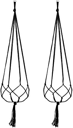 KAREN66 Makramee Blumenampel 2 Stück Boho Deko Baumwollseil Hängeampel Blumentopf Halter Pflanzen Aufhänger für Innen Außen Decken Balkone Wanddekoration, Schwarz (Schwarz, 90cm)