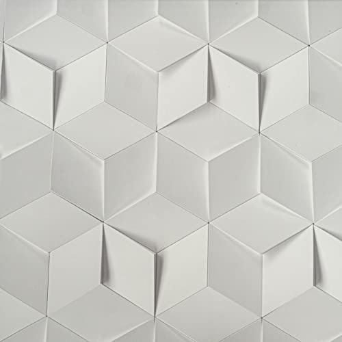 SOPHIE LAURENCE 3D Geometric Feature Wall Wallpaper - White Cube Illusion Funky Modern Vinyl Coat - Textured Thick Solid Heavy Duty - Paste The Wall Wallpaper (Sample)