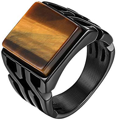 JewelryWe Schmuck Herren-Ring Retro Tiger-Auge Edelstahl Ring Band Siegelring Bandring Schwarz Größe 74