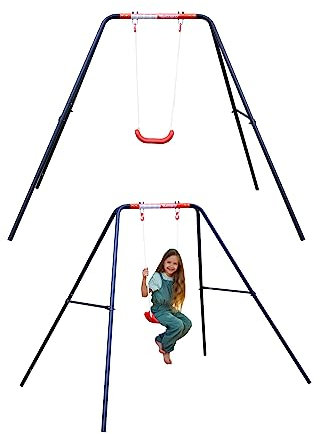 MUWO Kinder Spielgerüst, Gestell mit Einzelschaukel, Doppelschaukel oder mit Schaukeln, Schaukelwippe, Wippe und Rutsche, optimal für Garten und Hof (Aladin Einzelschaukel)