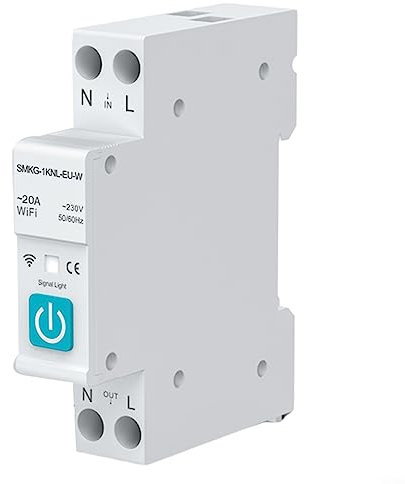 Disyuntor inteligente, 20A Tuya WIFI Interruptor de relé inteligente inteligente, 1P Interruptor de control remoto para el hogar con riel DIN para equipos eléctricos - Admite 3 modos de temporización