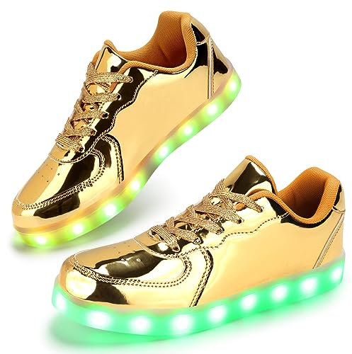 PADGENE LED-Sportschuhe, Damen/Herren, Flash LED, Sneaker, Low Mode, wiederaufladbar über USB (RE Gold, 36 EU), Re Gold, 36 EU