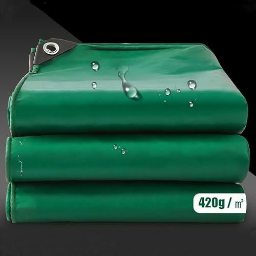 AMXFS Telone di copertura con occhielli, 420 g/m², verde, 1,5 x 2 m, in PVC, contiene filo di nylon ad alta resistenza, impermeabile, antistrappo, per piscine, mobili da giardino, trampolino