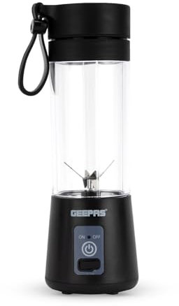 Geepas Portable Blender, Smoothie Maker - 330ML Personal Blender with Rechargeable USB Cable and 6 Blades, Fruit Mixer Juicer Mini Portable Blender Cup for Travel Kitchen Gym Office, Black