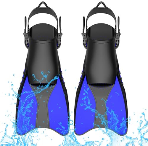 FENGQ Schwimmflossen für Kinder Schnorchelflossen Kurz Kurzflossen Tauchflossen Verstellbare Flossen Gr.38-42 für Erwachsene Kinder Schwimmen Tauchen(Blau-S)