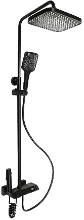 panfudongk Sistema doccia a pioggia con rubinetto, set completo – moderno miscelatore doccia pannello doccia in ottone e acciaio inox, montaggio a parete, indicatore LED