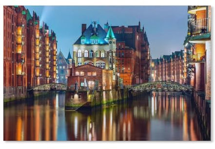 Puzzle 1000 Teile Erwachsene Puzzle Papier Puzzle Klassisches 3D Puzzle，Deutschland, Hamburg, Lichter, Brücke, Häuser, Fluss，DIY Collectibles Moderne Wohnkultur（50x70cm）-338