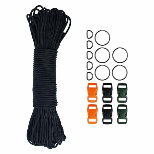 Dondeen Cuerda de nailon Paracord 20 m, 2 mm, Paracord 275, 3 hebras de núcleo, cuerda de nailon resistente y duradera para tiendas de campaña, hecha a mano (negro, 2 mm x 20 m)