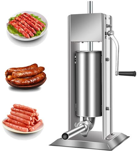 URJWAN Manual Sausage Stuffer, Catering Vertical Sausage, Maker Sausage Stuffer, Sausage Maker Kit for Home & Commercial Use Stainless Steel,7L