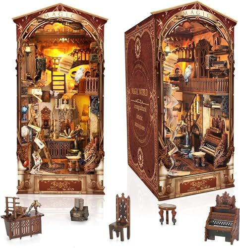 Book Nook Kit-DIY Puppenhäuser Miniatur Haus Kit,Nook Bücherregal Einsatz Dekoration,3D Holzpuzzle,mit Sensor Led Licht,Teen Erwachsene Geburtstag Home Decor(Magische Welt)