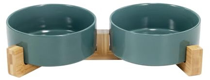 SPUNKYJUNKY Gamelle Double en céramique avec Support en Bambou pour Chiens de Grande Taille (1800 ML, Vert Foncé x 2)