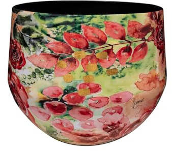 TS Collection - Pot Rose Rouge - 33x28 - Métal et époxy - Ouverture Ø33 - Design Haut de Gamme - pour l'intérieur - Fait Main - Conçu par Lammie
