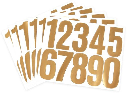 HASWARE Números de buzón: 6 hojas de pegatinas numéricas, impermeables y autoadhesivas para dirección, letrero, puerta(3 dorado 60 piezas)