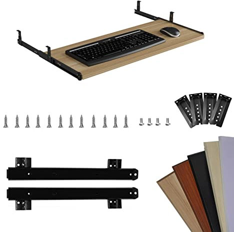 Wooden Keyboard Tray Sliding Keyboard Drawer Armrest Desk Sliding Keyboard Stand Desk Clip Metal Rail Armrest under the Desk Computer Keyboard Armrest Tray Adjustment Storage Space/Black/60*27C