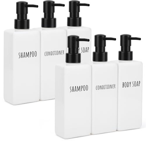 Segbeauty Dispenser Doccia, 6 Pezzi 500ml Dosatore Sapone, Dispenser Bagnoschiuma Doccia, Dispenser Shampoo in Plastica, Dosasapone Bagno con Etichette Stampate (Bianco)