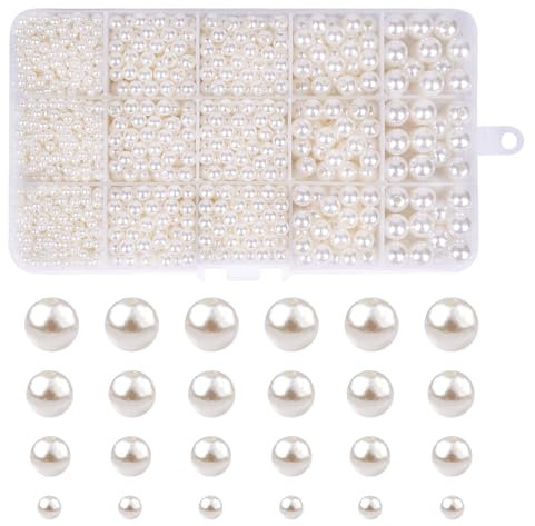1680 Stück Perlen Weiß,Kunstperle Beige für Dekoration,Perlen für Armbänder 4/6/8/10 mm Elfenbeinfarbene Perlen zum Basteln,Kunstperle Runde Perlen für Schmuck Basteln,DIY Schmuckherstellung