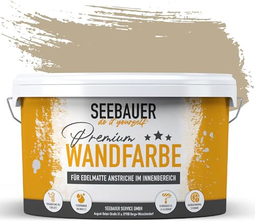 SEEBAUER diy Wandfarbe Braun 5L für Innen (No. 636 Mace Flower) Edelmatte hellbraune Innenfarbe - Brauntöne sehr hohe Deckkraft - Matt, Abwaschbar und Tropffrei
