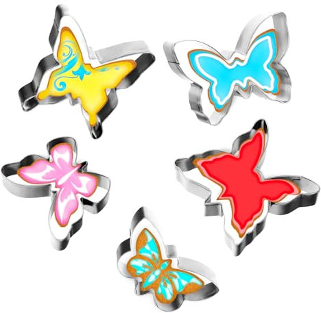 Bremorou 5 Stück Schmetterling Ausstechformen Brotausstecher Schmetterlings Ausstecher Backen Ausstechform Edelstahl Keksausstecher Set Schmetterlings Ausstecher Formen
