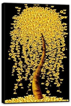 MOBYAT ModernGold Frameen Black Money Trees Drucke auf Leinwand,Gemälde,Wandkunst,einfache Landschaft,Poster,Wohnzimmer,Heimbüro,Dekor,Bild,60x40cm(24x16 Zoll) schwarz gerahmt
