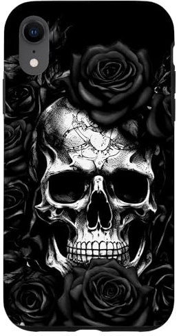 Skeleton Metalhead Skulls and Roses Metal Rock Deep Black Case for iPhone XR